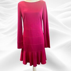Talbot Runhof Cranberry Knee‎ Length Long Sleeve Tiered Dress Size 8